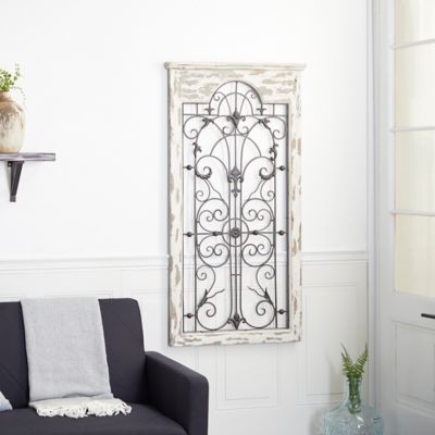 Harper & Willow White Rustic Ornamental Metal Wall Decor, 51 in. x 27 in.
