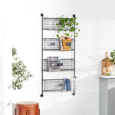 Harper & Willow Metal Industrial Magazine Rack Holder, 61 in. x 27 in. x 5 in., Black