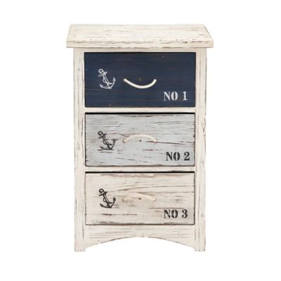 Image showing  30 in. x 19 in. x 12 in. 3-Drawer Coastal Wood Chest, White