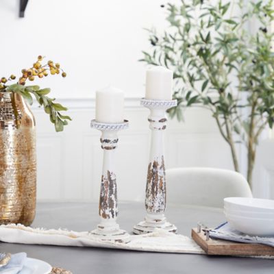 Harper & Willow Brown Wood Traditional Candle Holders, 13 in., 15 in., 2 pc., 44410