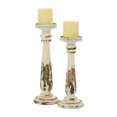 Image showing  Brown Wood Traditional Candle Holders, 13 in., 15 in., 2 pc., 44410
