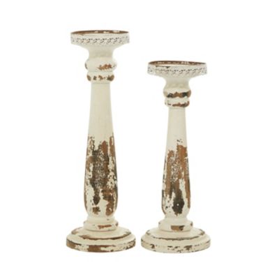 Image showing  Brown Wood Traditional Candle Holders, 13 in., 15 in., 2 pc., 44410