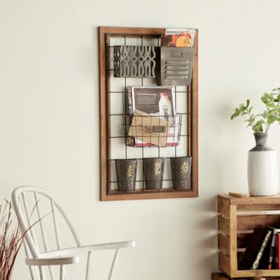 Harper & Willow Metal Farmhouse Magazine Rack Holder, 32 in. x 20 in. x 4 in., Brown
