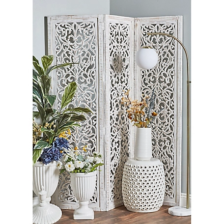 Harper & Willow White Mango Wood Farmhouse Room Divider Screen, 69 in. x 60 in. x 1 in.