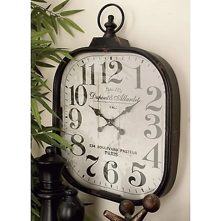 Harper & Willow 26 in. x 18 in. Vintage Metal Wall Clock, Black