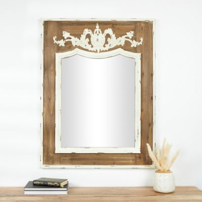 Harper & Willow Brown Wood Carved Acanthus Floral Wall Mirror 33" x 2" x 43", 51790