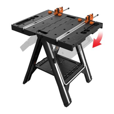 Image showing  32 in. x 25 in. x 31 in. 1,000 lb. Capacity Pegasus Folding Work Table and Sawhorse with 2 Quick Clamps and 4 Clamp Dogs