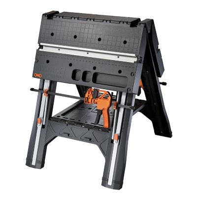 Image showing  32 in. x 25 in. x 31 in. 1,000 lb. Capacity Pegasus Folding Work Table and Sawhorse with 2 Quick Clamps and 4 Clamp Dogs