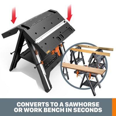 Image showing 6 th WORX 32 in. x 25 in. x 31 in. 1,000 lb. Capacity Pegasus Folding Work Table and Sawhorse with 2 Quick Clamps and 4 Clamp Dogs