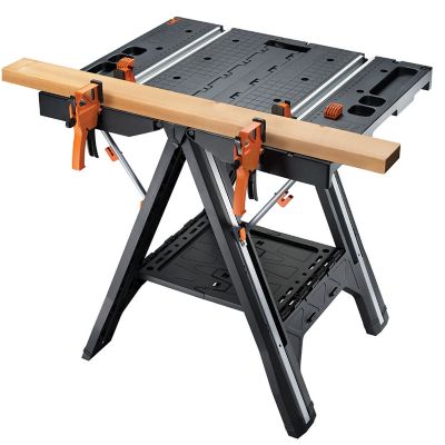Image showing 8 th WORX 32 in. x 25 in. x 31 in. 1,000 lb. Capacity Pegasus Folding Work Table and Sawhorse with 2 Quick Clamps and 4 Clamp Dogs