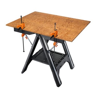Image showing 9 th WORX 32 in. x 25 in. x 31 in. 1,000 lb. Capacity Pegasus Folding Work Table and Sawhorse with 2 Quick Clamps and 4 Clamp Dogs