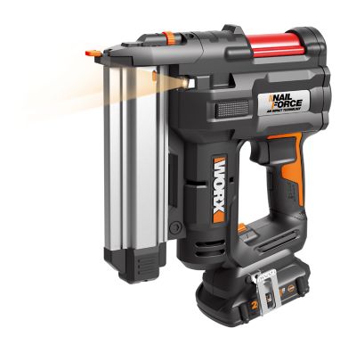 WORX 18 Gauge 2 in. Nitro 20V Power Share Cordless Nail/Staple Gun This WORX - 20V Power share  cordless 18 Gauge Nail and Staple gun out works my air nailer of the same gauge and is a lot better to use because you can use it with out having a air hose to deal with