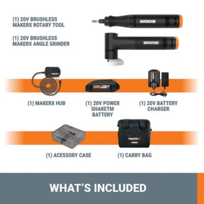 Image showing  20V MakerX Power Share Kit with Rotary Tool and Grinder