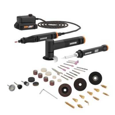Image showing  20V MakerX Power Share Kit with Rotary Tool, Grinder and Soldering Iron Wood Burner