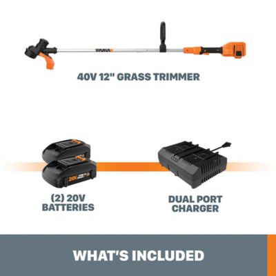 Image showing 6 th WORX 12 in. 40V Fixed Shaft Straight Shaft Cordless String Trimmer/Edger, Battery and Charger Included