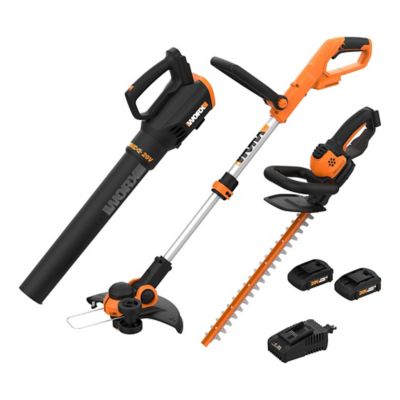 WORX WG162 12 in. 20V Straight Shaft Cordless String Trimmer, Blower and Hedge Trimmer Kit, Battery and Charger Included