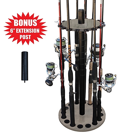 Rush Creek Creations 16-Rod Round Fishing Rod Rack with Extension Post, Driftwood