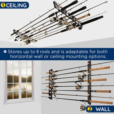 Image showing  Gray 8-Fishing Rod Capacity Wall or Ceiling Storage Rack with Stress-Free Mounting