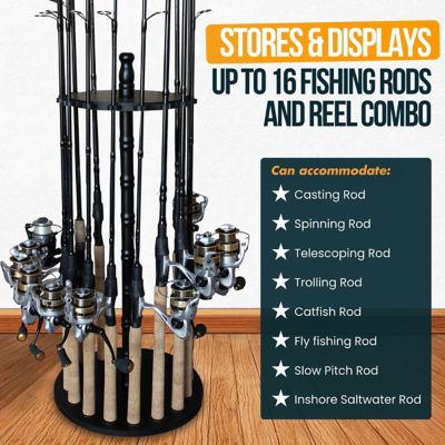 Image showing  Round Fishing Rack with Wood Post, Black