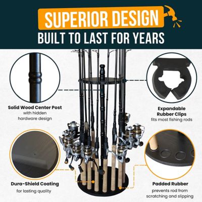 Image showing  Round Fishing Rack with Wood Post, Black