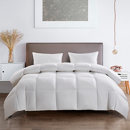 Serta White Goose Feather and White Goose Down Fiber Comforter, 233 Thread Count, Light Warmth