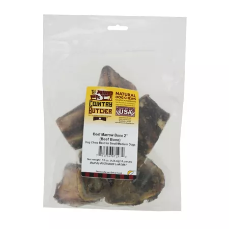 The Country Butcher 2 in Beef Marrow Dog Chews 6 ct Dog Bones Rawhide & Rawhide Alternative