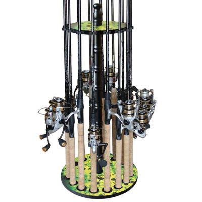 Image showing  Round Fishing Rack with Wood Post, Green/Yellow