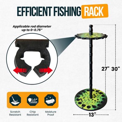 Image showing  Round Fishing Rack with Wood Post, Green/Yellow