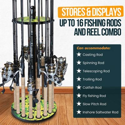 Image showing  Round Fishing Rack with Wood Post, Green/Yellow