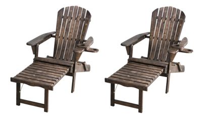 W Unlimited Oceanic Collection Foldable Adirondack Chaise Lounge Chair, Cup and Glass Holder, 2-Pack