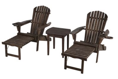 W Unlimited 2 Foldable Adirondack Chaise Lounge Chairs and 1 End Table Set, Cup and Glass Holder