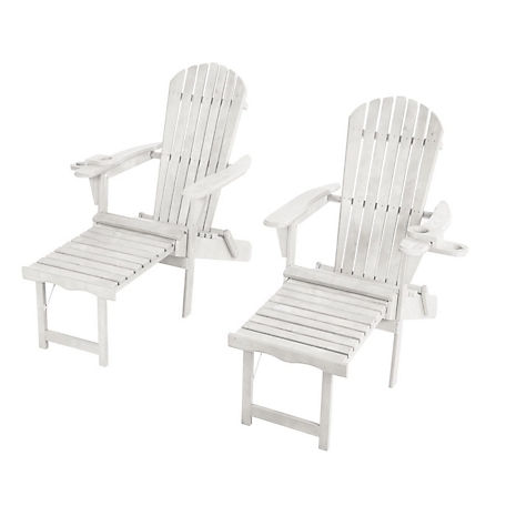 W Unlimited Oceanic Collection Foldable Adirondack Chaise Lounge Chair, Cup and Glass Holder, 2-Pack