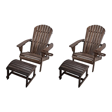 W Unlimited Earth Collection Adirondack Chair with Phone and Cup Holder Set, Includes 2 Chairs and 2 Ottomans