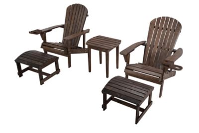 W Unlimited Earth Collection Adirondack Chair with Phone and Cup Holder Set, Includes 2 Chairs, 2 Ottomans and End Table