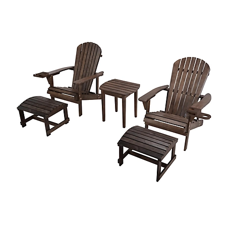 W Unlimited Earth Collection Adirondack Chair with Phone and Cup Holder Set, Includes 2 Chairs, 2 Ottomans and End Table