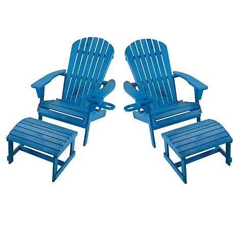 W Unlimited Earth Collection Adirondack Chair with Phone and Cup Holder Set, Includes 2 Chairs and 2 Ottomans