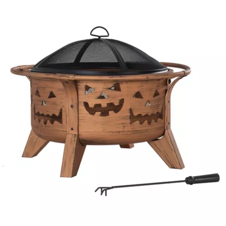 Sunjoy 30" Wood Burning Fire Pit Round Jack-o-Lantern Pattern Steel Fire Pit for Patio Large Fire Pits for Outdoor Fire Pits