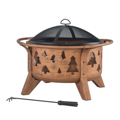 Sunjoy 30 in. Outdoor Wood-Burning Fire Pit, Patio Tree Motif Round Steel Firepit Large Fire Pits for Outside