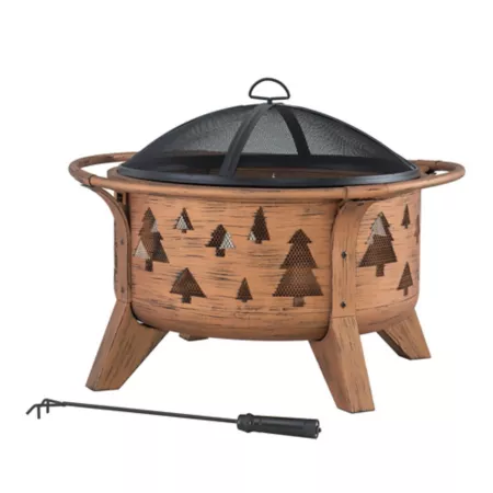 Sunjoy 30" Wood Burning Fire Pit Round Patio Tree Pattern Steel Fire Pit Large Fire Pits for Outdoor Fire Pits