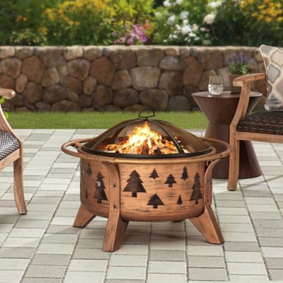 Image showing  30 in. Outdoor Wood-Burning Fire Pit, Patio Tree Motif Round Steel Fire Pit Large Fire Pits for Outside