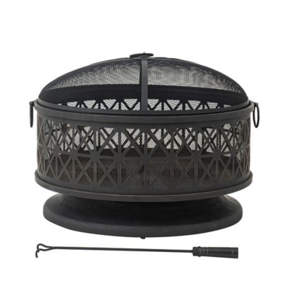Sunjoy 30 in. Outdoor Fire Pit, Patio Black Round Wood-Burning Steel Firepit Large Fire Pits for Outside
