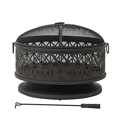 Sunjoy 30 in. Outdoor Fire Pit, Patio Black Round Wood-Burning Steel Firepit Large Fire Pits for Outside