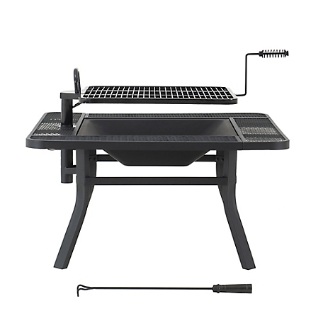 Sunjoy 38 in. Grill Fire Outdoor Wood-Burning Pit with Adjustable Grill Grate and Fire Poker, BBQ Fire Pit Table