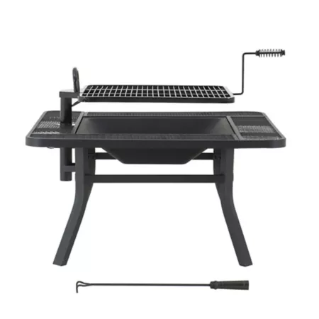 Sunjoy 38 in Grill Fire Outdoor Wood Fire Pit with Adjustable Grill Grate and Poker BBQ Fire Pit Table Fire Pits