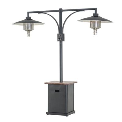 AmberCove 64,000 BTU Nedson Standing Outdoor Propane Steel Dual Gas Heater with Tabletop, Matte Black