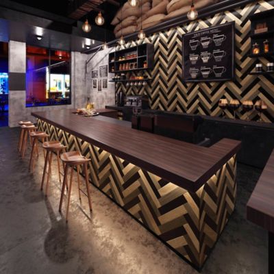 Image showing  Chocolate Hazel Brown Peel and Stick Wood Wall Cladding, 5 in. x 46.5 in., 10 pc.