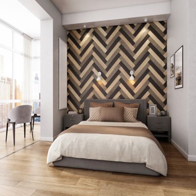 Image showing  Chocolate Hazel Brown Peel and Stick Wood Wall Cladding, 5 in. x 46.5 in., 10 pc.