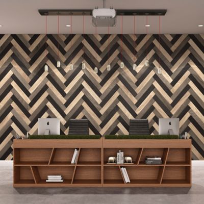 Image showing  Chocolate Hazel Brown Peel and Stick Wood Wall Cladding, 5 in. x 46.5 in., 10 pc.