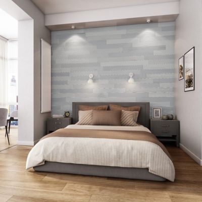 Image showing  Peel and Stick Wood Wall Cladding, 5 in. x 46.5 in., Pewter, 10 pc.