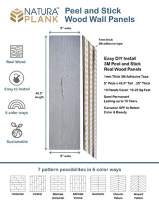 Image showing 6 th NaturaPlank Peel and Stick Wood Wall Cladding, 5 in. x 46.5 in., Pewter, 10 pc.